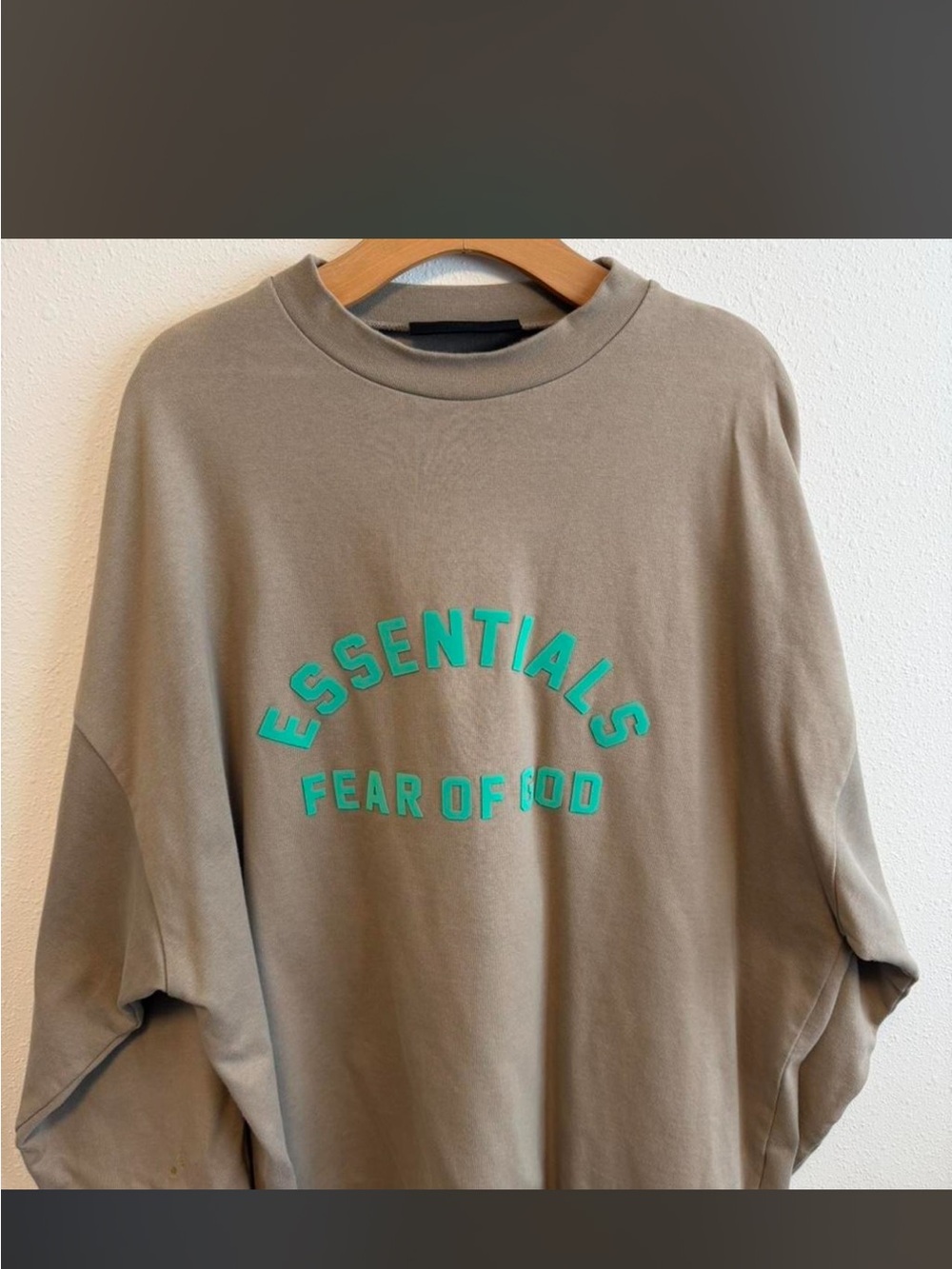 Fear of God Essentials Khaki Sweatshirt with Teal Logo